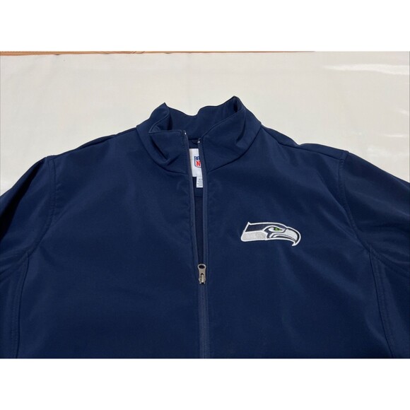 Seattle Seahawks Full Zip Jacket NFL Navy Drawstring Pockets Mens XL Blokecore - Picture 5 of 16